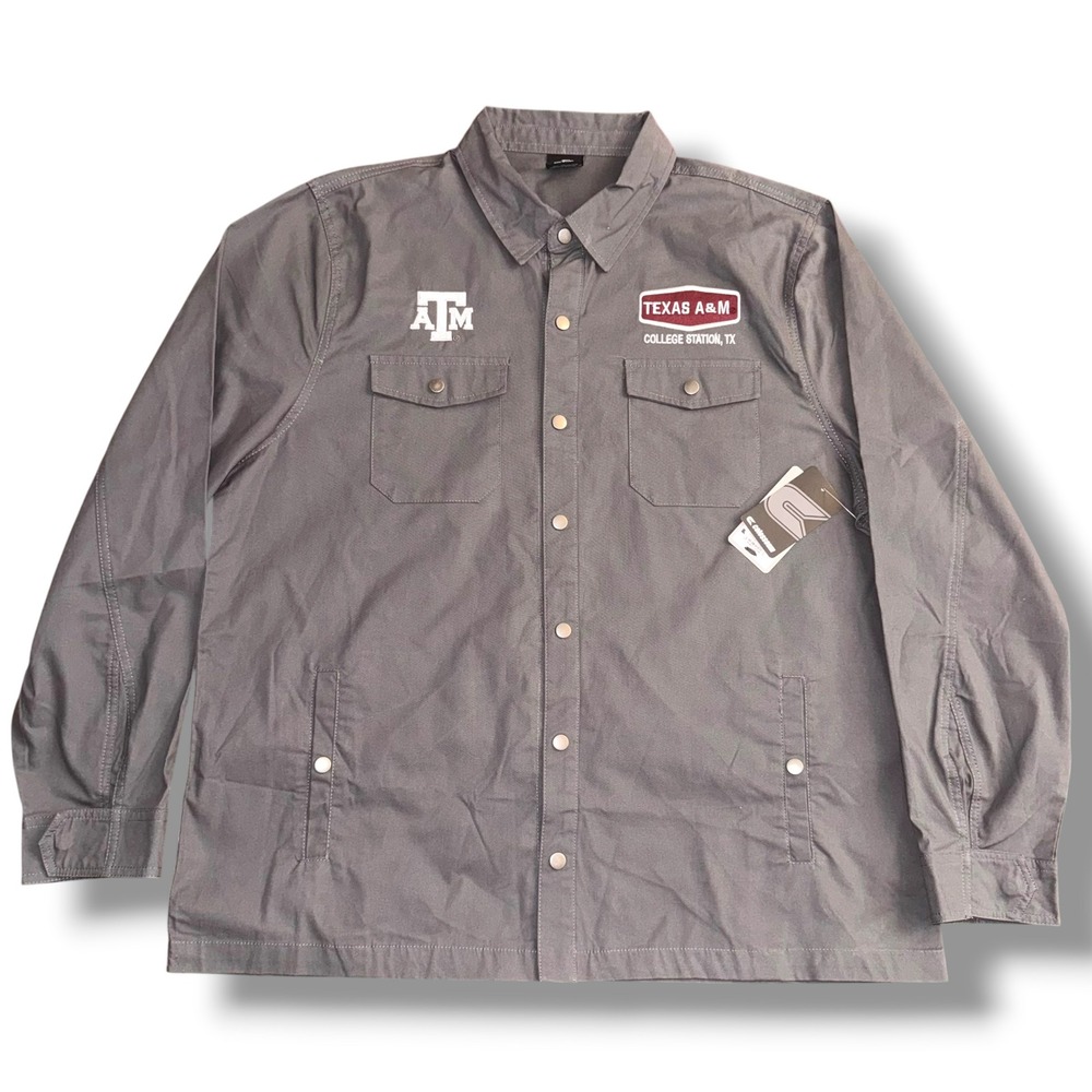 NWT Texas A&M Overshirt Mens XL Colosseum‎ Gray Canvas Snap Button